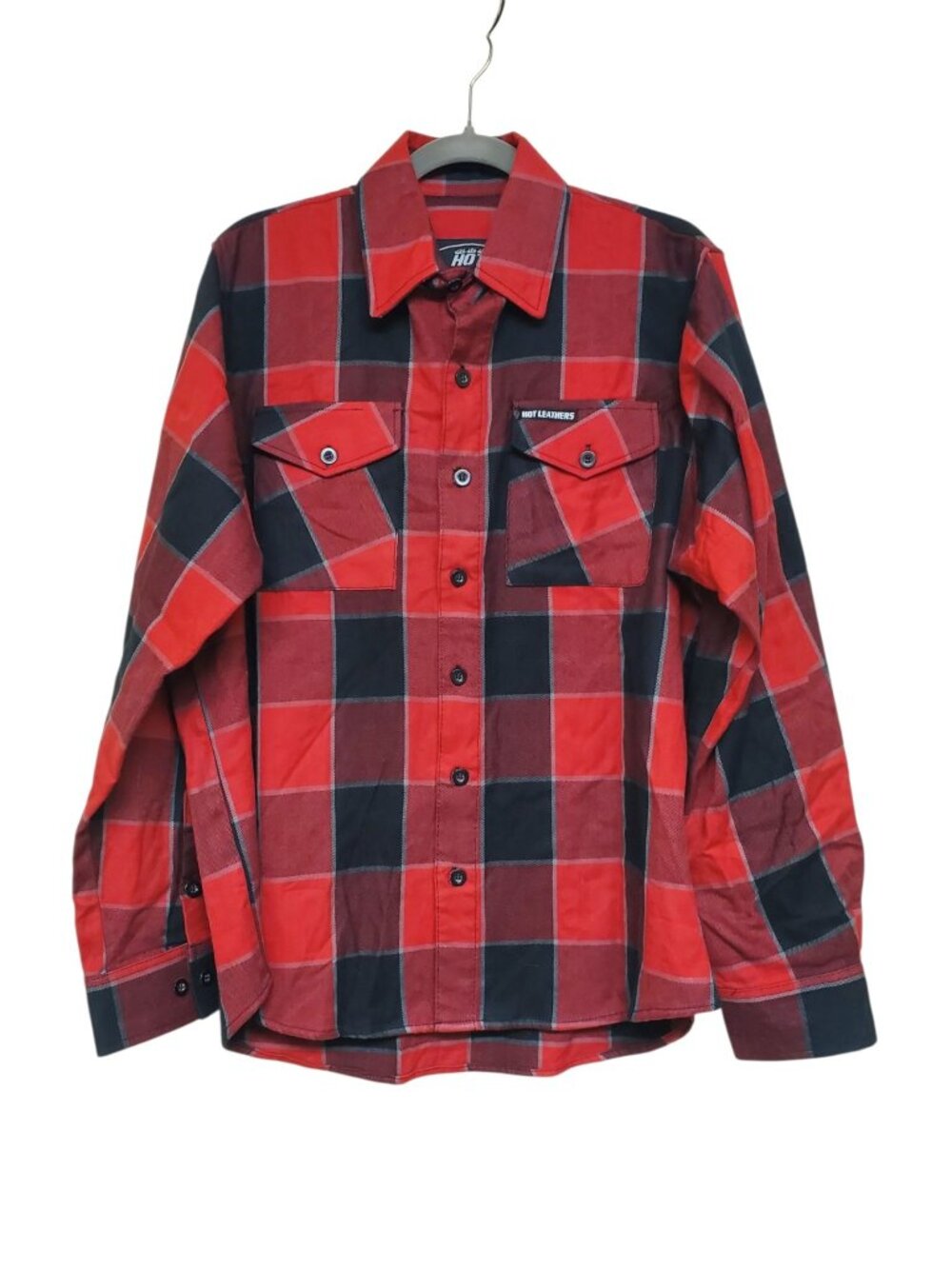 Hot Leathers Men's Red Black Buffalo Plaid Heavy Flannel Button Up Shirt M